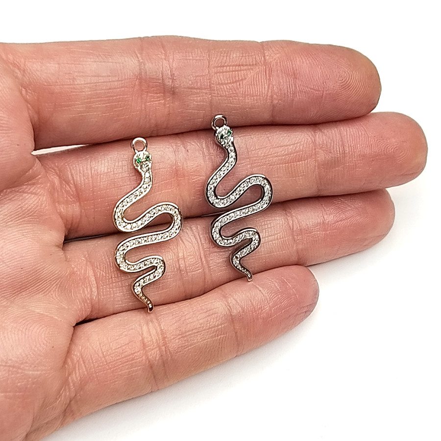 Подвеска Змейка 33х16 мм с фианитами, штука