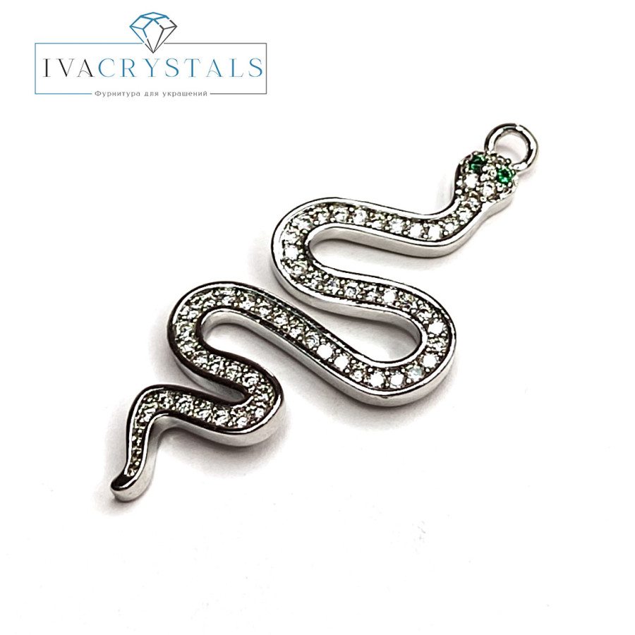 Подвеска Змейка 33х16 мм с фианитами, штука Родий