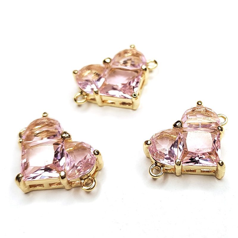 Коннектор Сердце 18х13 мм с розовым фианитом, штука