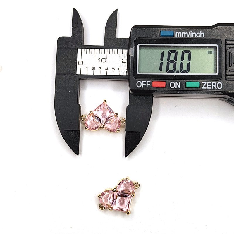 Коннектор Сердце 18х13 мм с розовым фианитом, штука