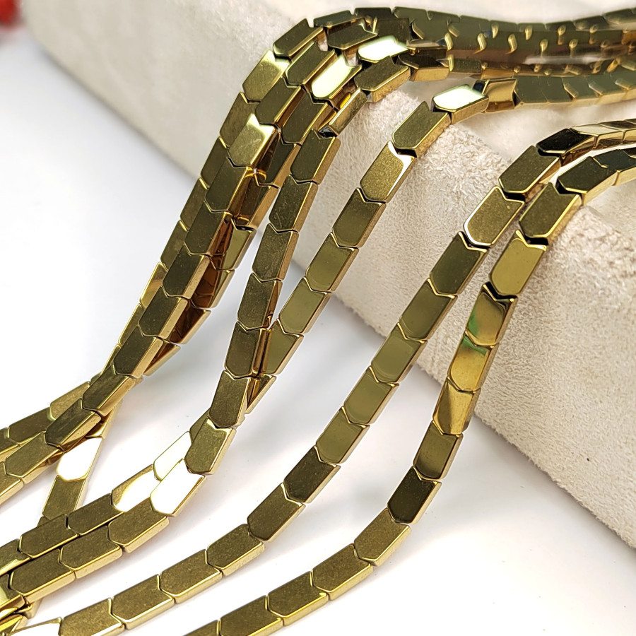 4х7 мм Гематит бусины, нить 40 см Позолота