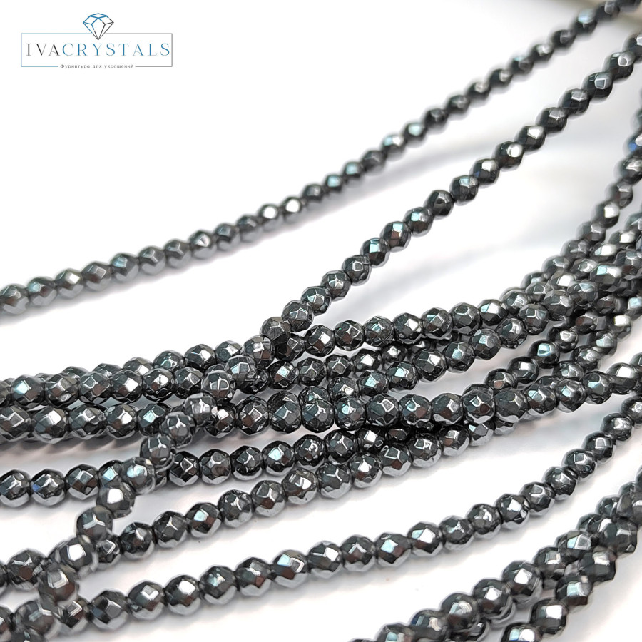 3 мм Гематит граненый, нить 40 см Черный