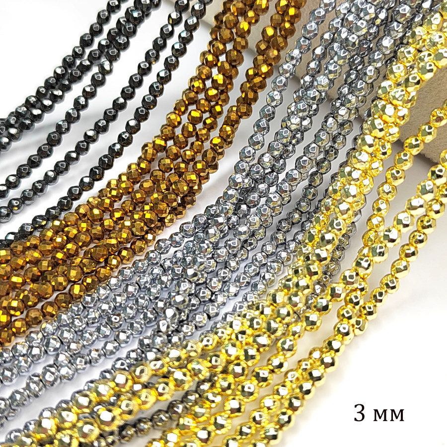 3 мм Гематит граненый, нить 40 см