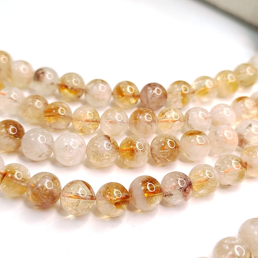 8,5 мм Цитрин натуральный, бусины гладкий шар, нить 39 см