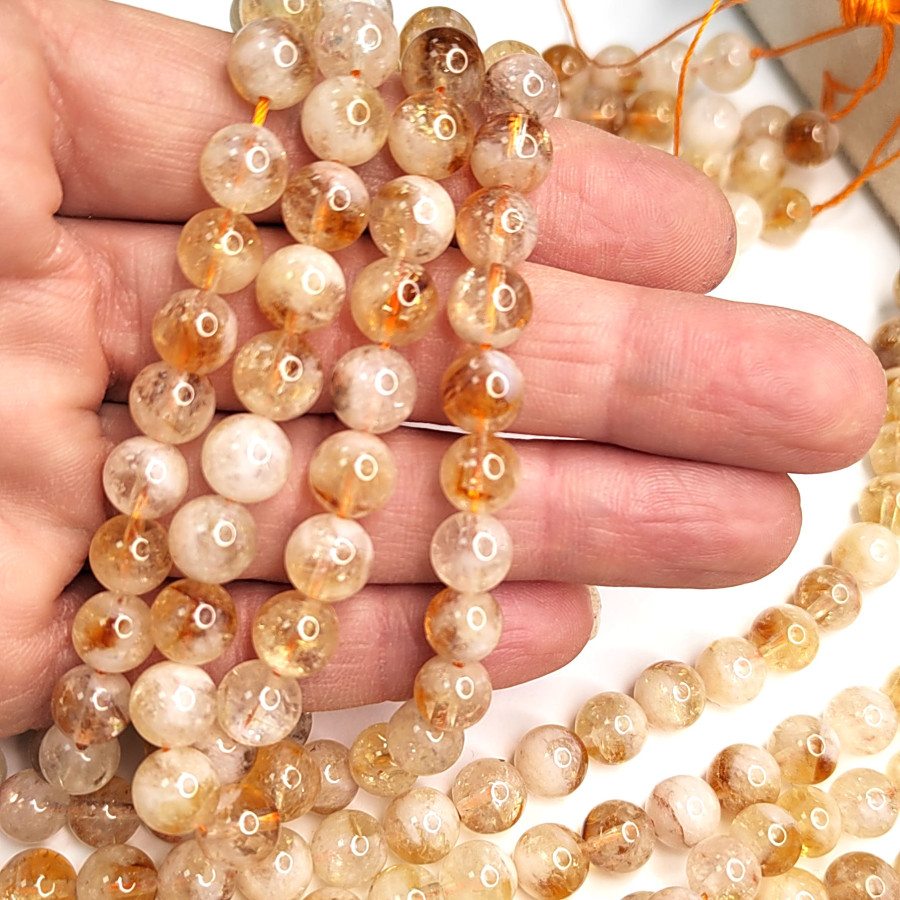 8,5 мм Цитрин натуральный, бусины гладкий шар, нить 39 см