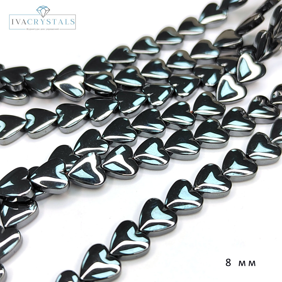 Гематит Сердечки 8 мм, нить 40 см цвет Чёрный