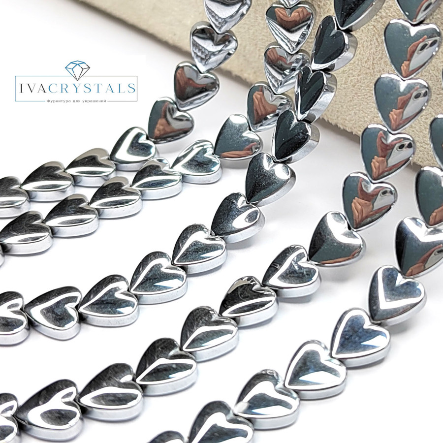 Гематит Сердечки 8 мм, нить 40 см