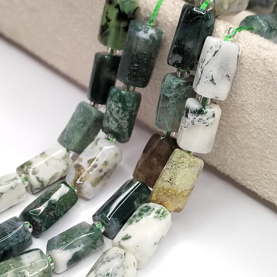 Моховой агат натуральный 12х17 мм, Столбик, нить