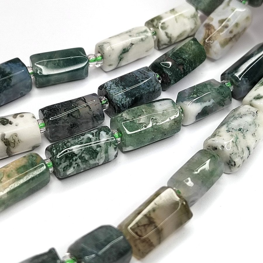 Моховой агат натуральный 12х17 мм, Столбик, нить