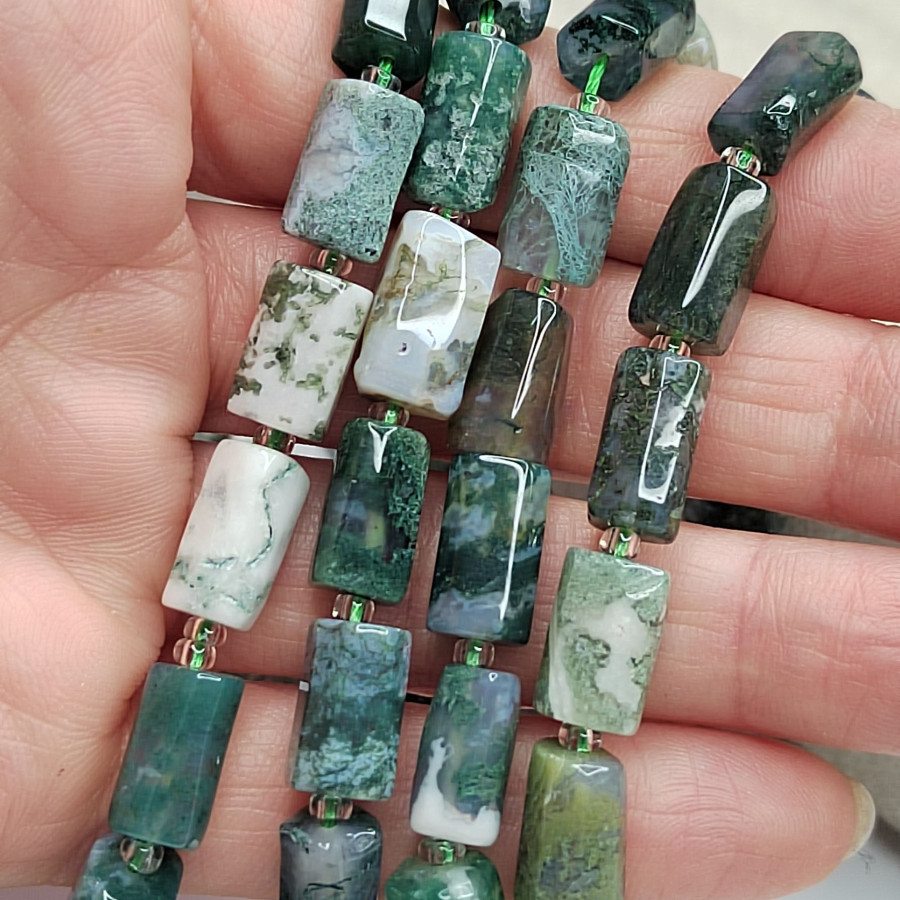 Моховой агат натуральный 12х17 мм, Столбик, нить