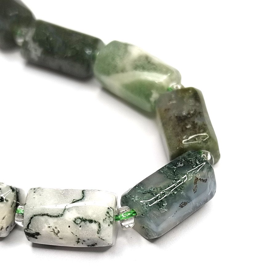 Моховой агат натуральный 12х17 мм, Столбик, нить