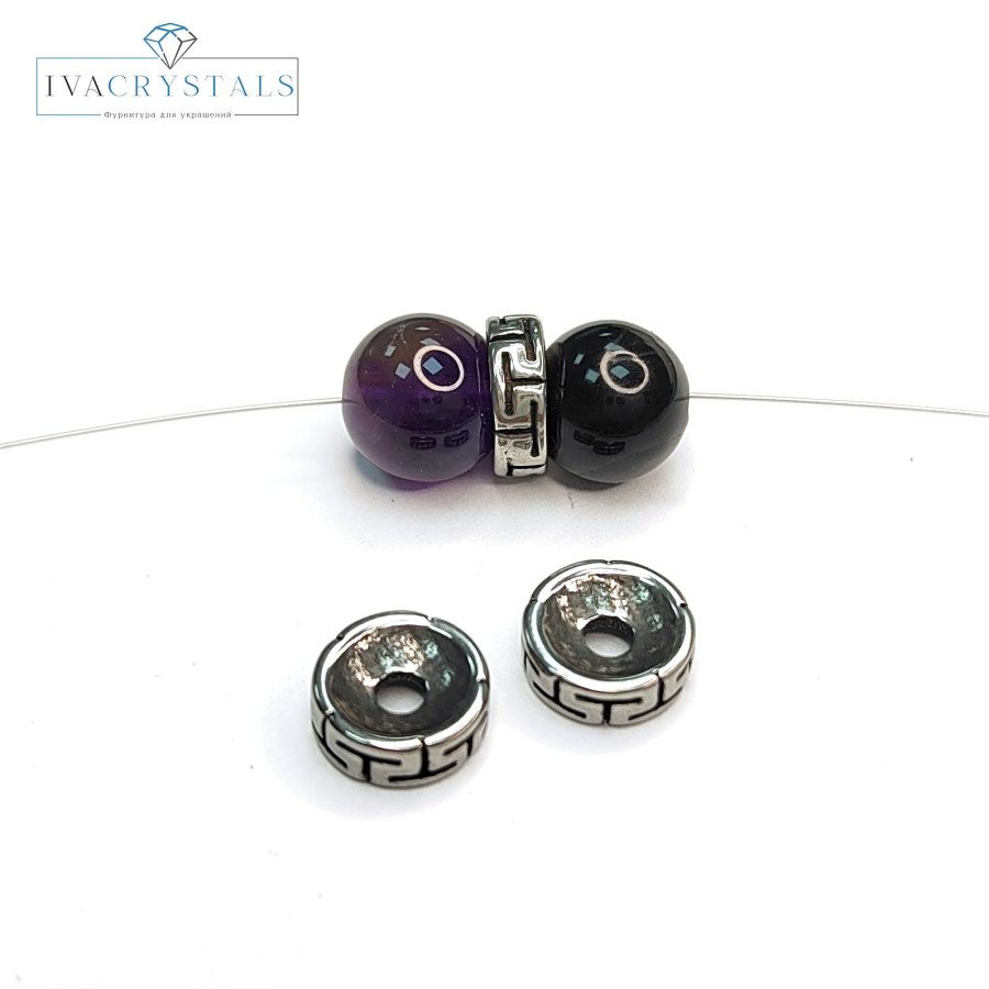 Бусина 8х2,7 мм разделительная из нержавеющей стали с чернением, штука цвет Родий