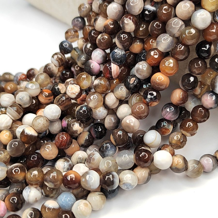 Агат африканский натуральный 6 мм, Огранка, цвет Шоколадный, НИТЬ 36,5 см