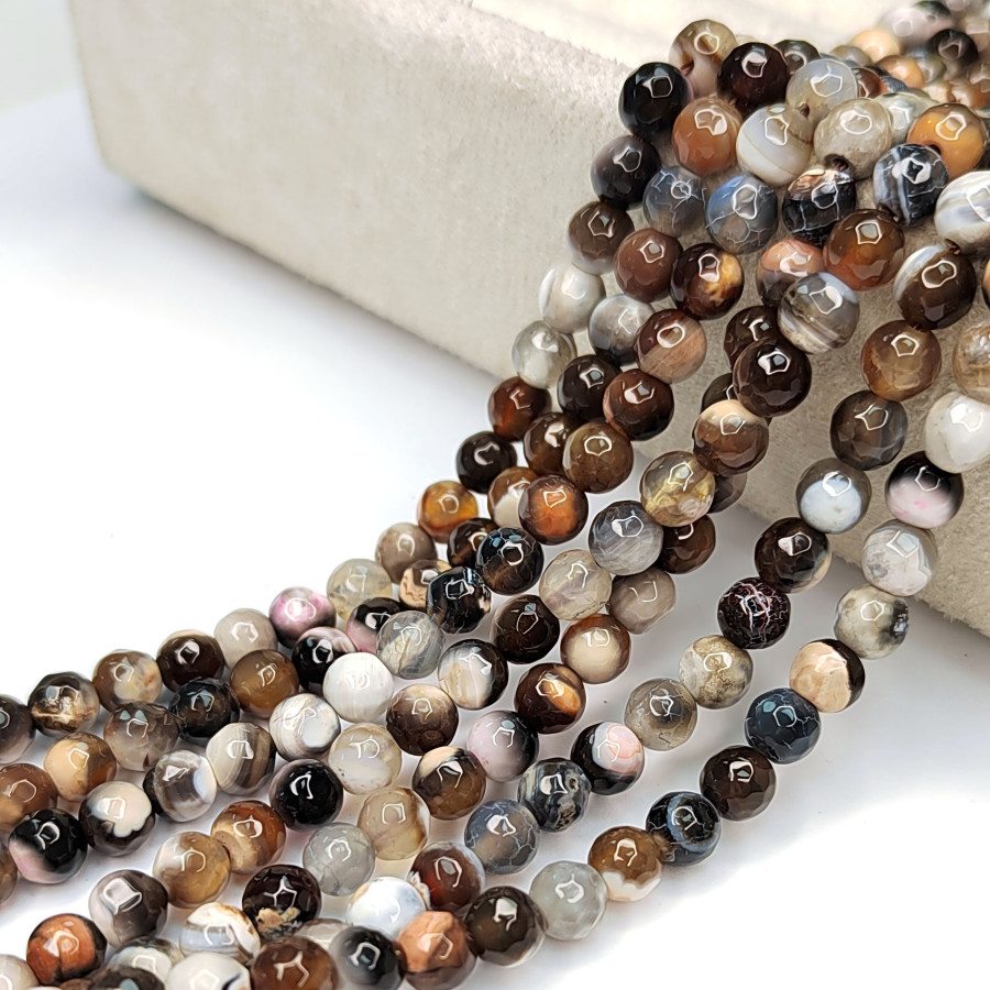 Агат африканский натуральный 6 мм, Огранка, цвет Шоколадный, НИТЬ 36,5 см