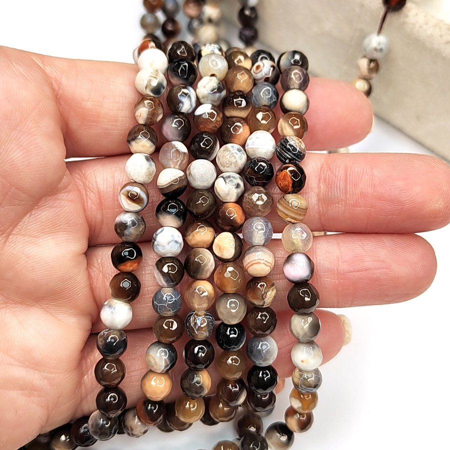 Агат африканский натуральный 6 мм, Огранка, цвет Шоколадный, НИТЬ 36,5 см