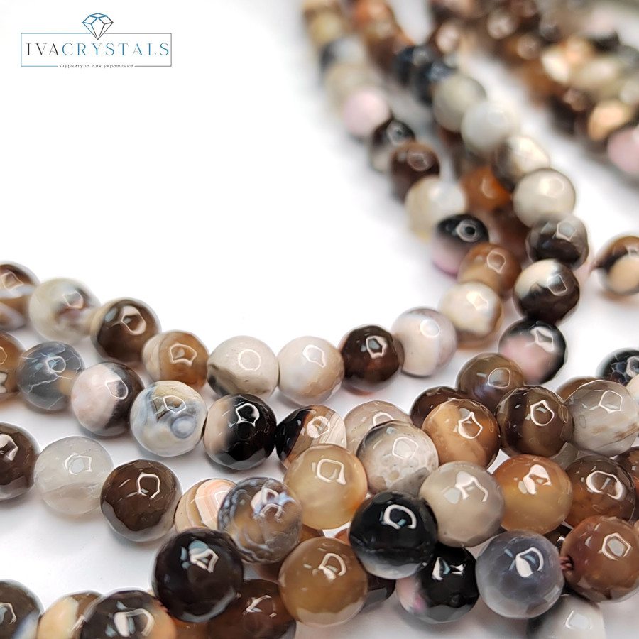 Агат африканский натуральный 6 мм, Огранка, цвет Шоколадный, НИТЬ 36,5 см