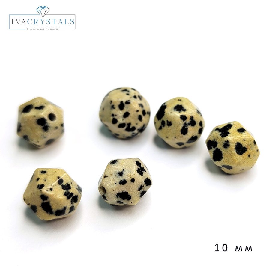 10 мм Яшма далматиновая натуральная, огранка,  НИТЬ 37 см