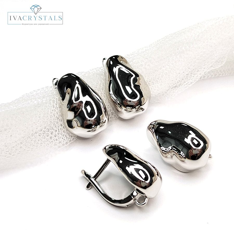 Швензы 17х12 мм Мятый металл, пара покрытие Родий