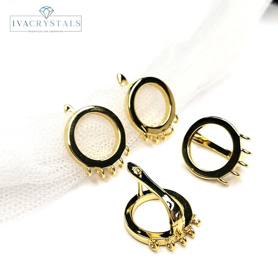 Швензы круглые 15 мм с петельками для подвесок, пара покрытие Позолота