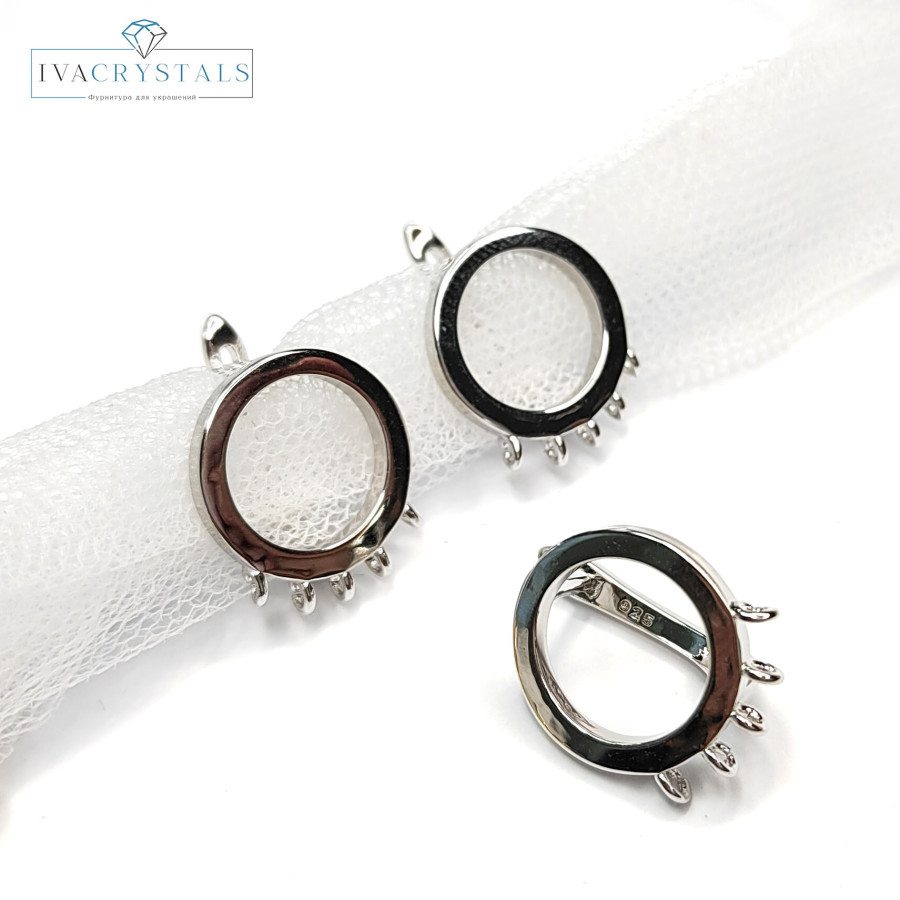 Швензы круглые 15 мм с петельками для подвесок, пара покрытие Родий