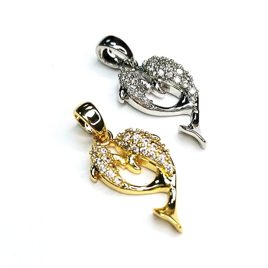 Подвеска Рыбки (дельфины) с фианитами 20х11 мм, штука