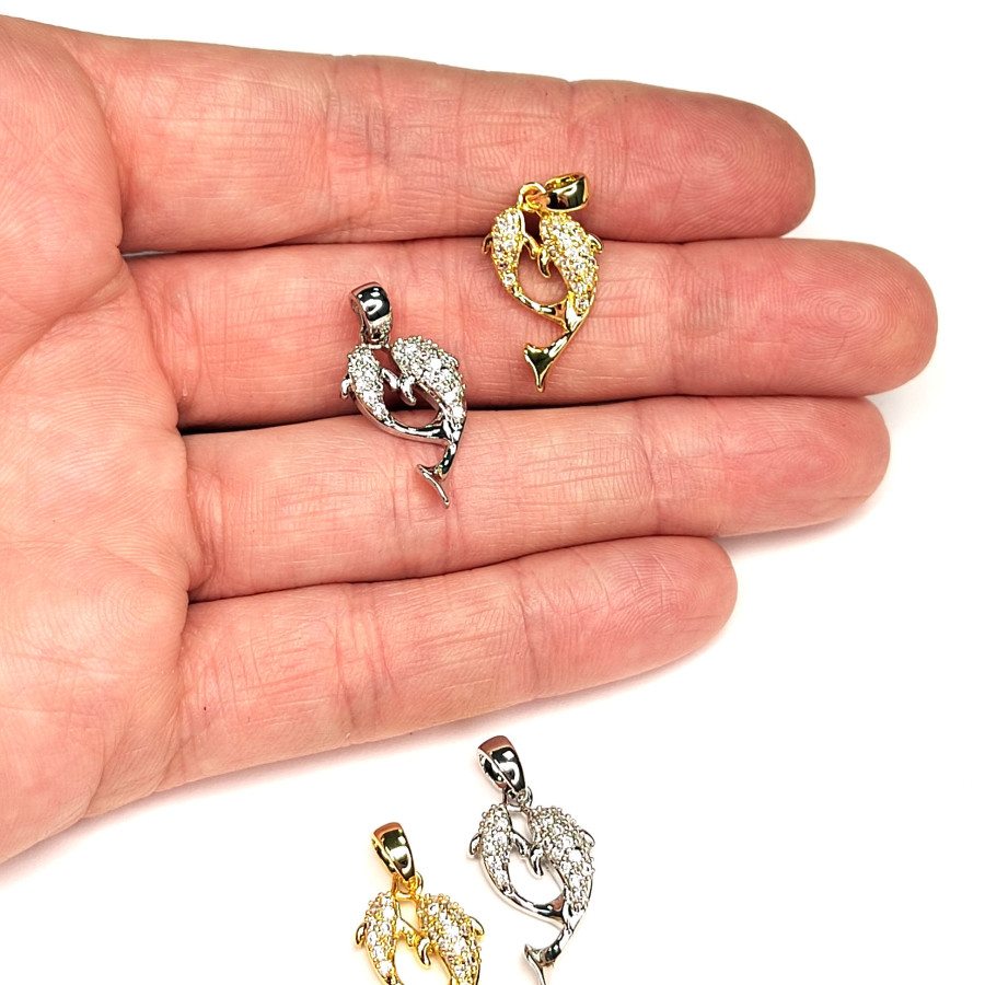 Подвеска Рыбки (дельфины) с фианитами 20х11 мм, штука