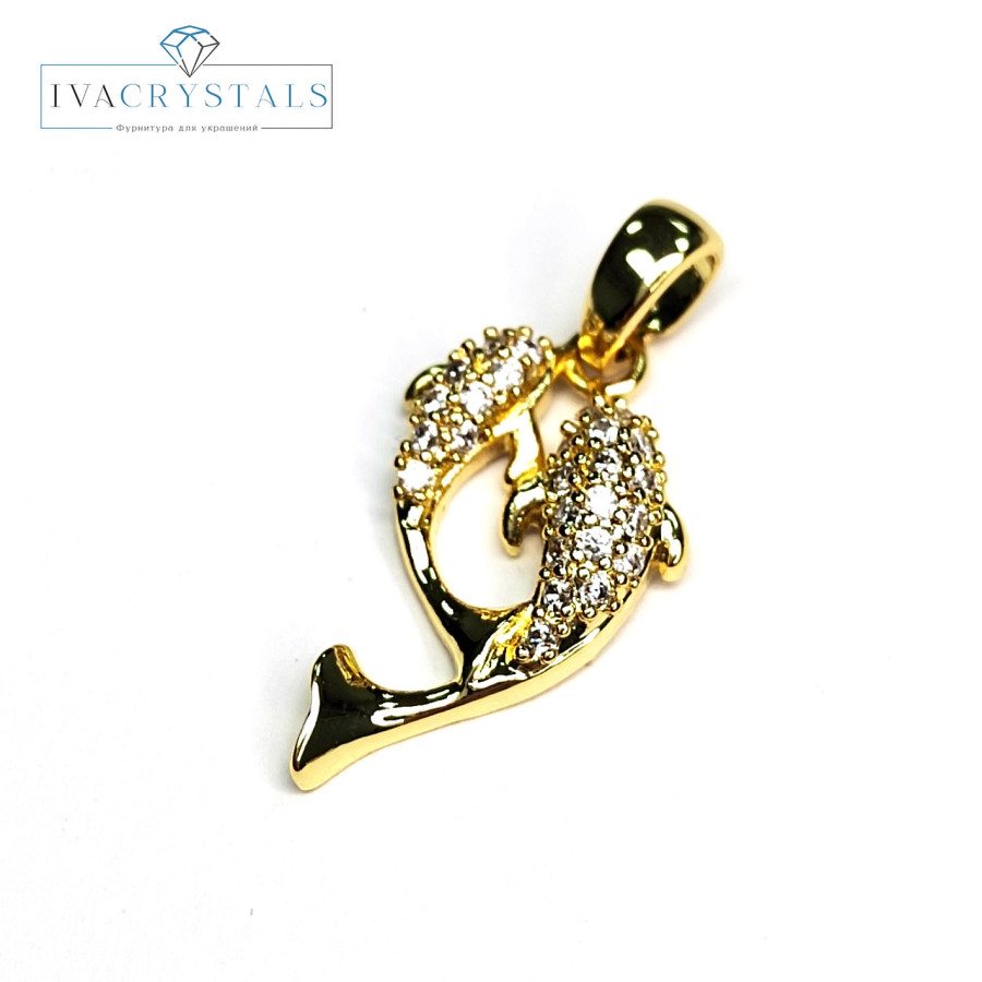 Подвеска Рыбки (дельфины) с фианитами 20х11 мм, штука покрытие Позолота