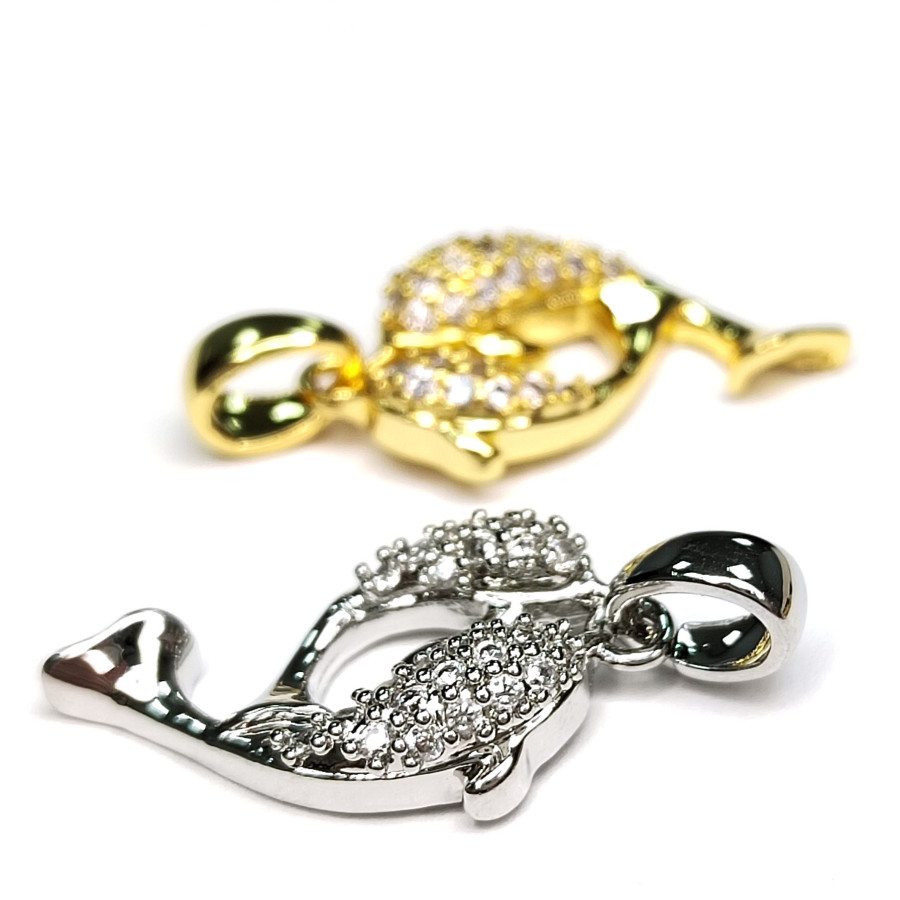 Подвеска Рыбки (дельфины) с фианитами 20х11 мм, штука