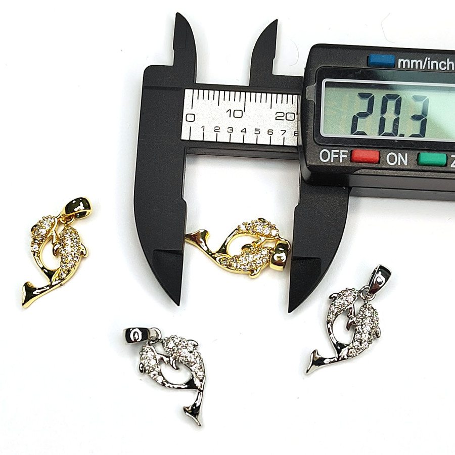 Подвеска Рыбки (дельфины) с фианитами 20х11 мм, штука