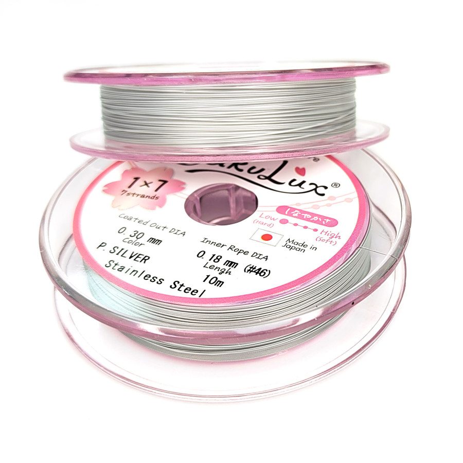 0,3 мм Японский Тросик ювелирный SakuLux, цвет Белый (P. Silver) Катушка 10 метров
