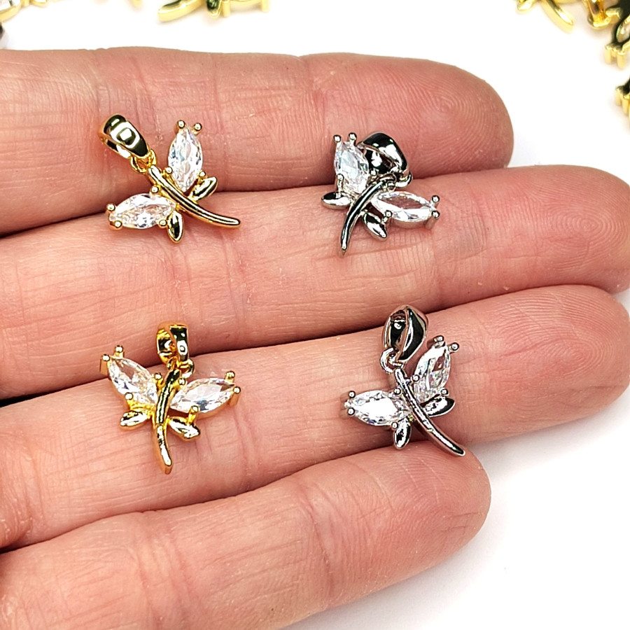 Подвеска 17х14 мм Стрекоза с фианитами, штука