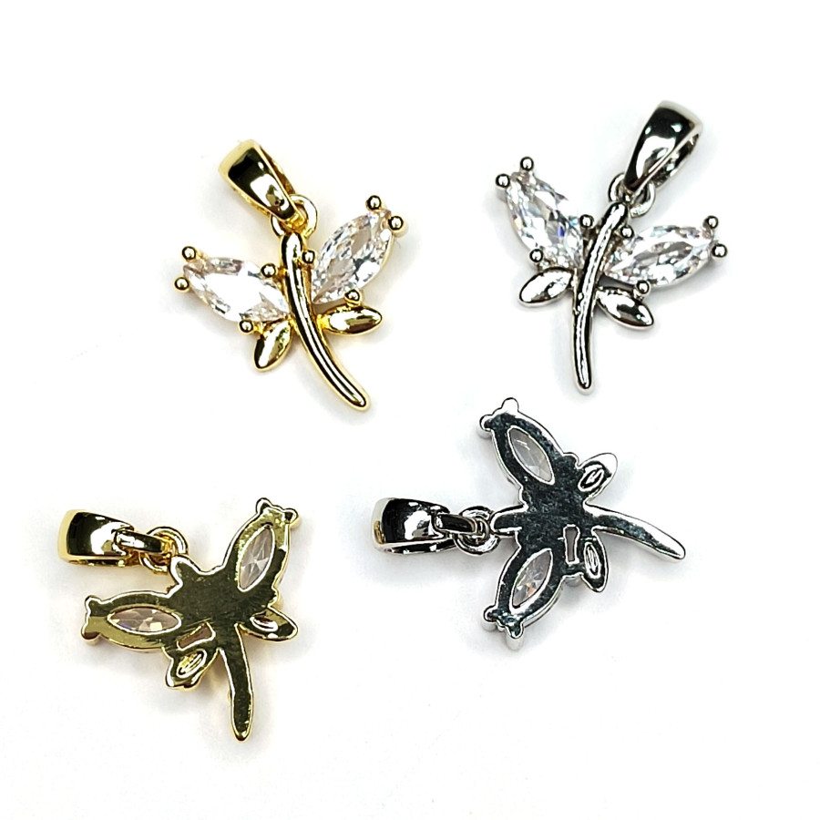 Подвеска 17х14 мм Стрекоза с фианитами, штука