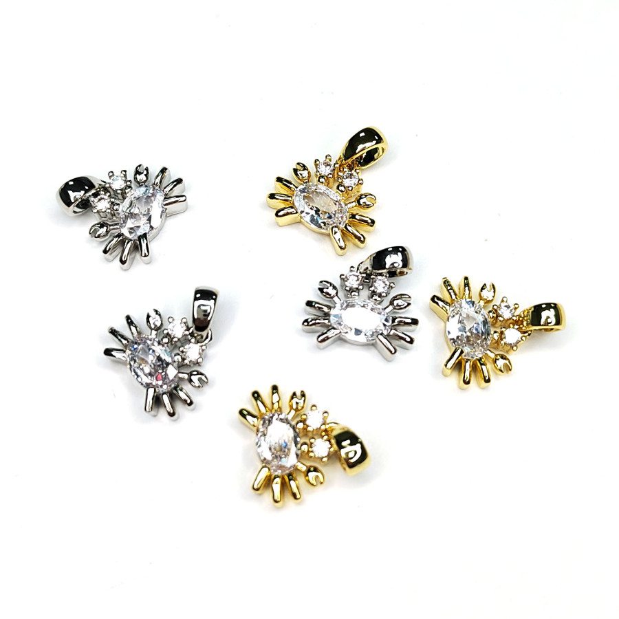 Подвеска 13х11 мм Крабик с фианитами, штука