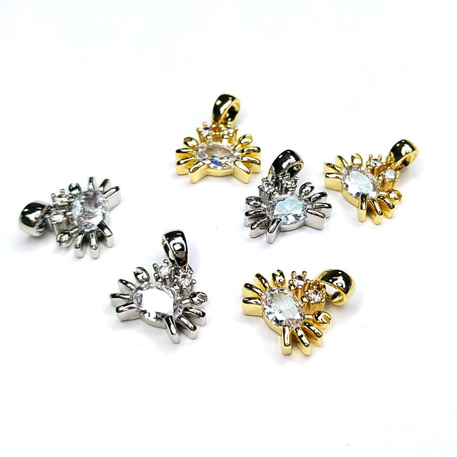 Подвеска 13х11 мм Крабик с фианитами, штука