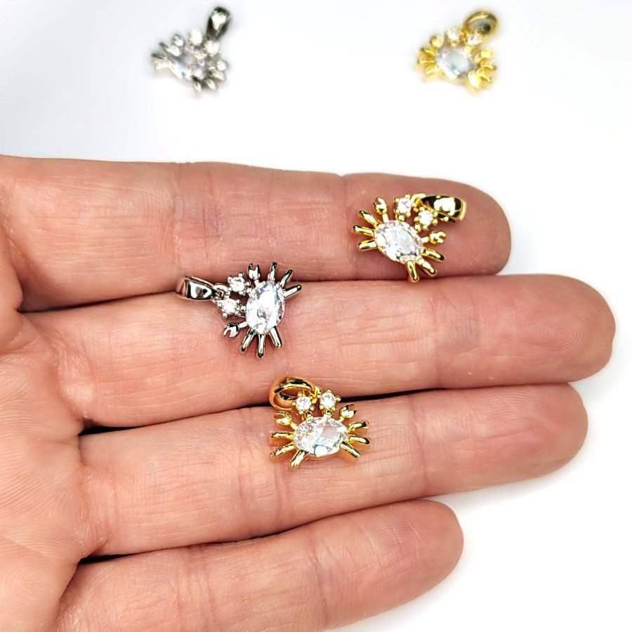 Подвеска 13х11 мм Крабик с фианитами, штука