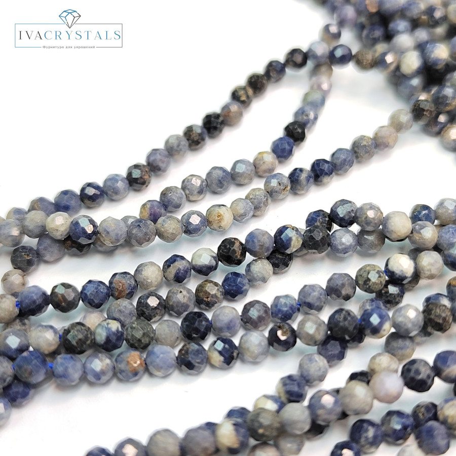 3,5 мм Содалит натуральный, огранка, НИТЬ 39 см