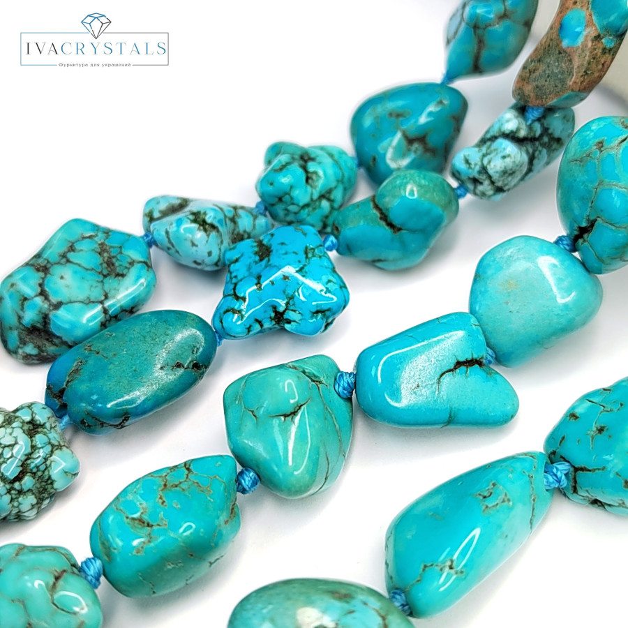 16х13 мм Бирюза натуральная, крупная галтовка, НИТЬ 59 см