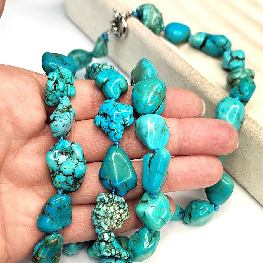 16х13 мм Бирюза натуральная, крупная галтовка, НИТЬ 59 см