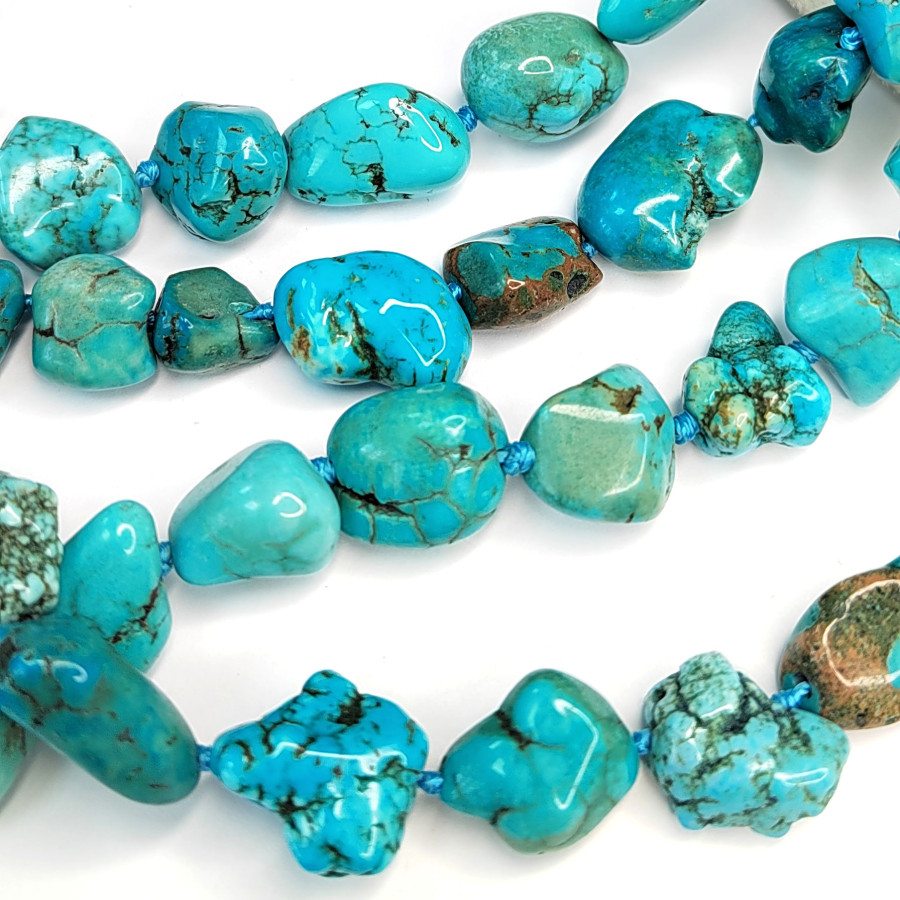 16х13 мм Бирюза натуральная, крупная галтовка, НИТЬ 59 см