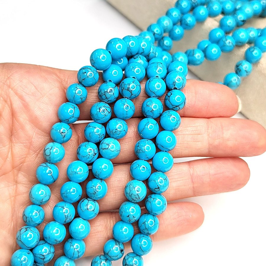 8 мм Бирюза прессованный камень, НИТЬ 39 см