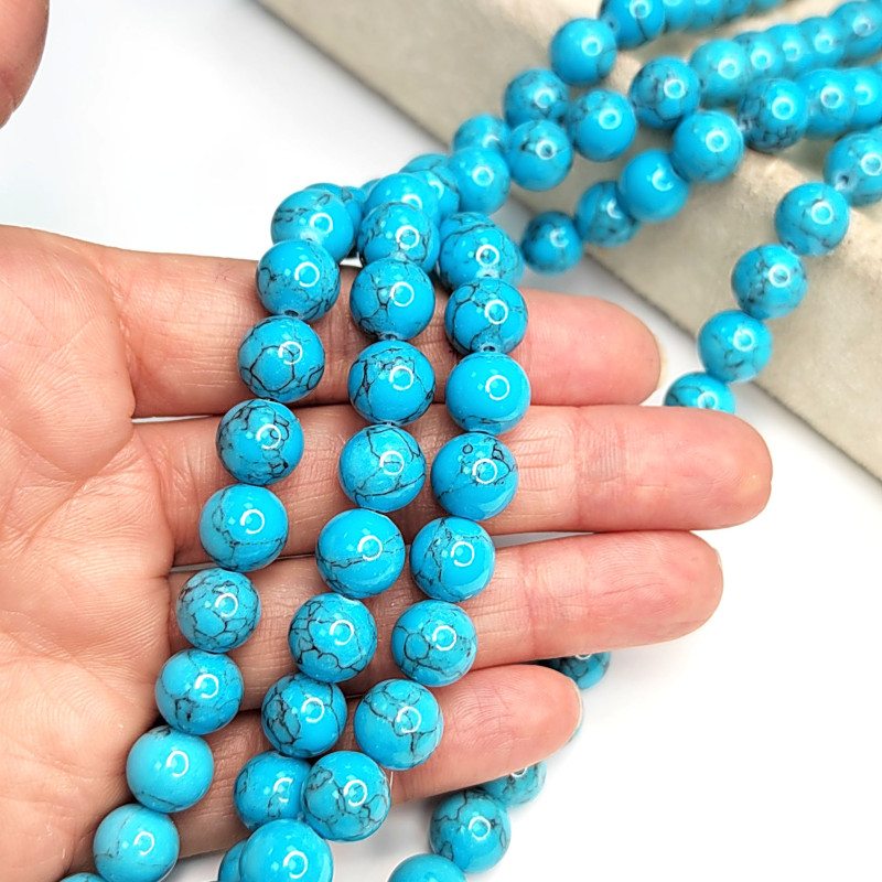 10 мм Бирюза прессованный камень, НИТЬ 39 см