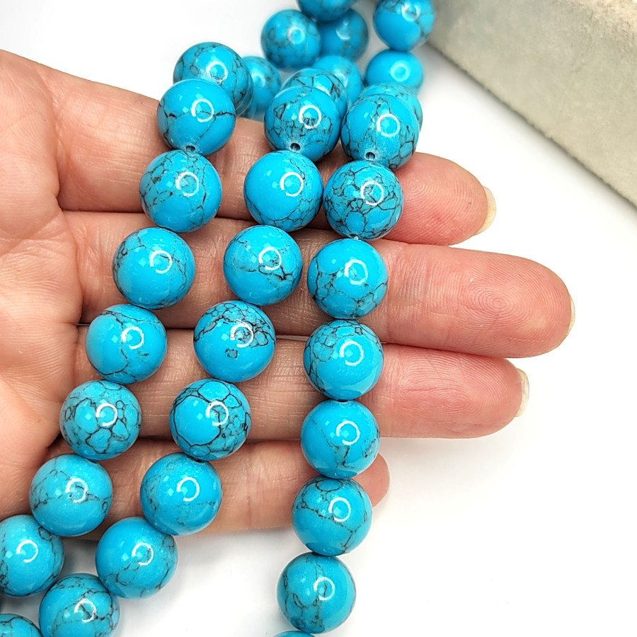 12 мм Бирюза прессованный камень, НИТЬ 39 см