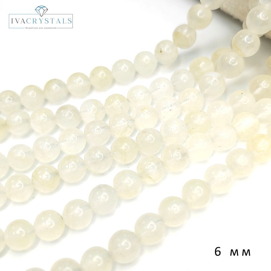 Лунный камень натуральный, НИТЬ 38 см 6,5 мм (нить 37-38 см)