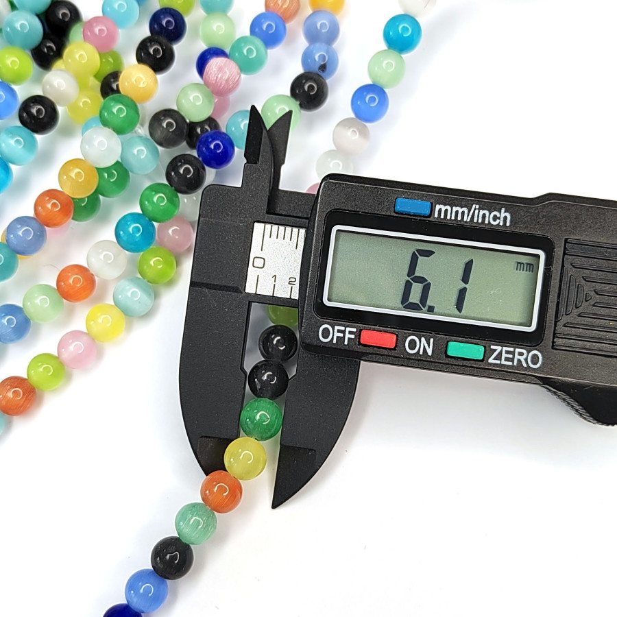 Кошачий глаз 6 мм, бусины гладкий шар, цвет МИКС, нить 38-39 см