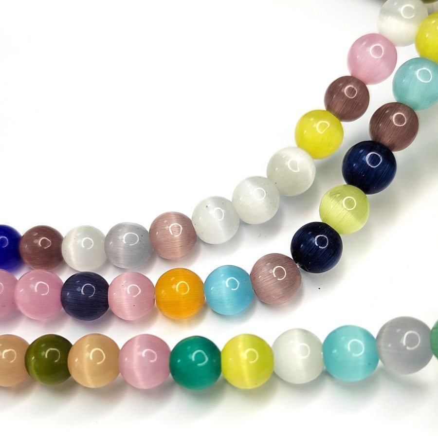 Кошачий глаз 6 мм, бусины гладкий шар, цвет МИКС, нить 38-39 см