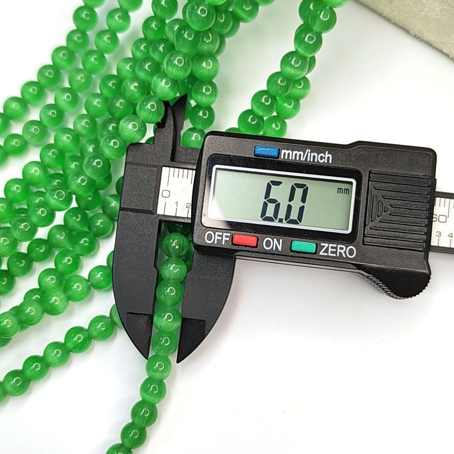 Кошачий глаз 6 мм, бусины гладкий шар, цвет Зелёный, нить 38-39 см