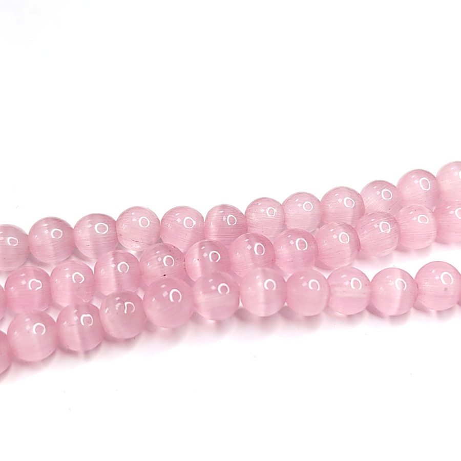 Кошачий глаз 6 мм, бусины гладкий шар, цвет Розовый, нить 38-39 см