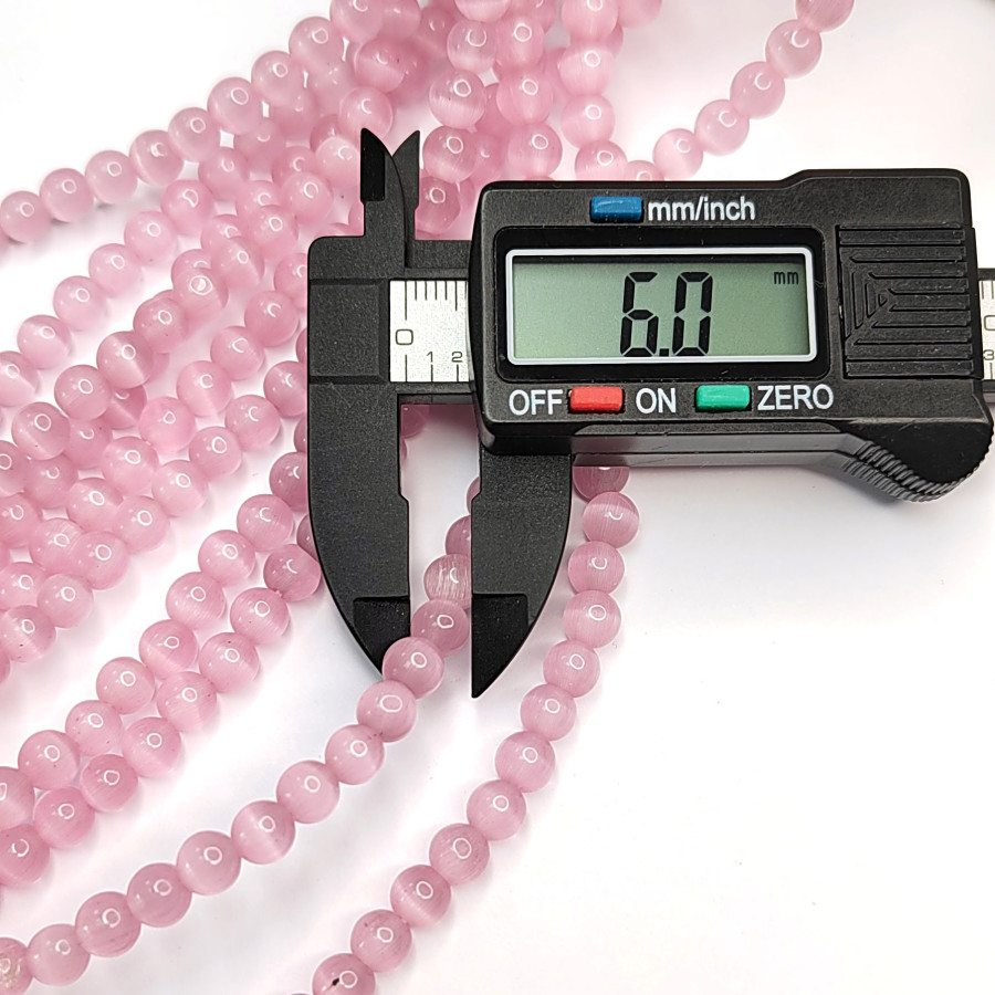 Кошачий глаз 6 мм, бусины гладкий шар, цвет Розовый, нить 38-39 см