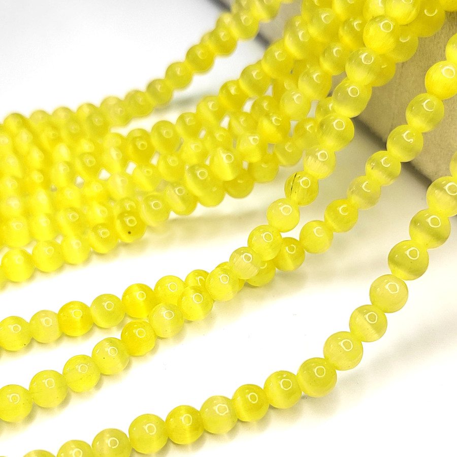 Кошачий глаз 6 мм, бусины гладкий шар, цвет Жёлтый, нить 38-39 см
