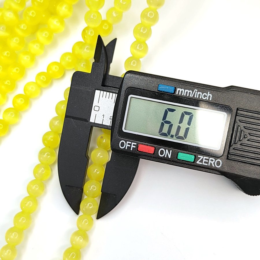 Кошачий глаз 6 мм, бусины гладкий шар, цвет Жёлтый, нить 38-39 см